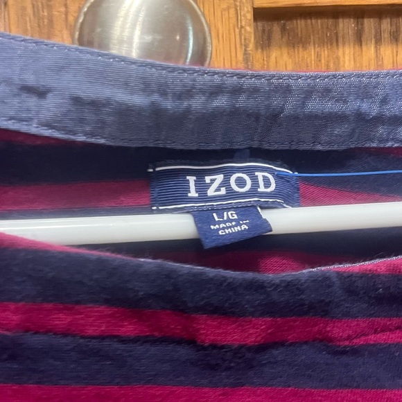 Izod Navy and Burgundy Striped Shirt - Picture 2 of 3